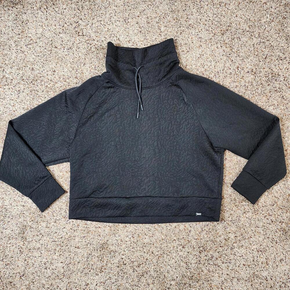 Juicy Couture Sweater Womens Size Large Cropped High Neck Pullover Black Heavy